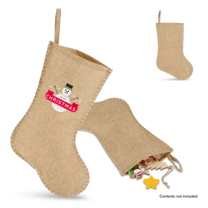 Jute-style Christmas stocking with decorative stitching 45cm - LT90275 (gadzety reklamowe)
